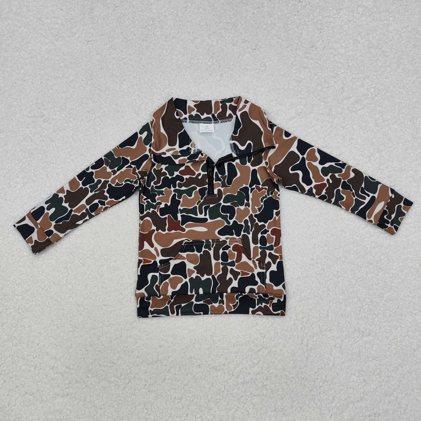 Baby Boy Long Sleeves Brown Camo Zipper Pocket Pullover Tops