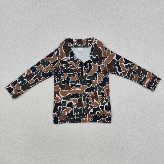 Baby Boy Long Sleeves Brown Camo Zipper Pocket Pullover Tops