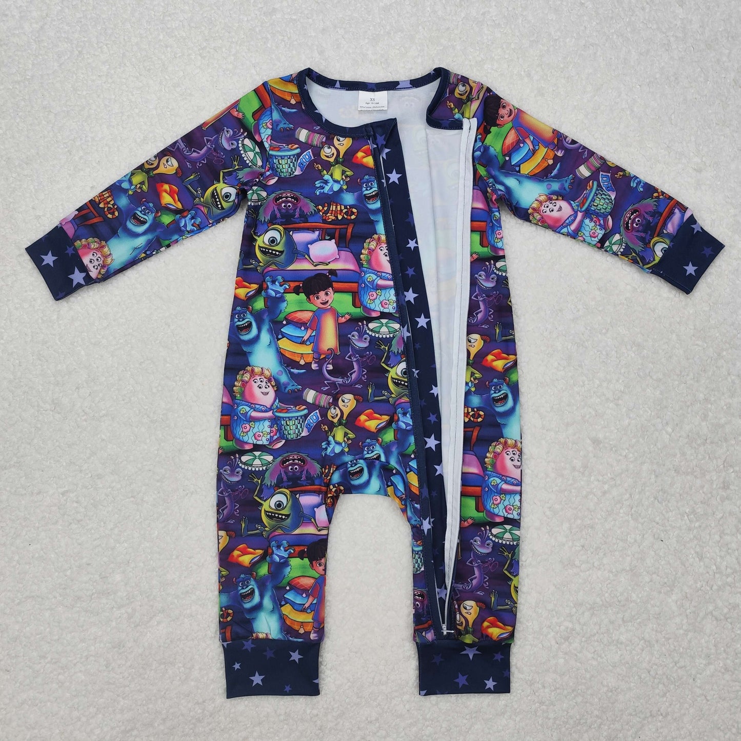 Baby Girl Long Sleeves Cartoon Monster Zipper Romper