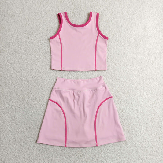Baby Girl Pink Sleeveless Vest Tops Shorts Skirt Skort Yoga Active Set RTS