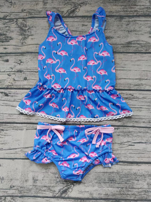 Moq 5 Baby Girl Bathing Suit Sleeveless Flamingo Tops Shorts Set Swimsuit