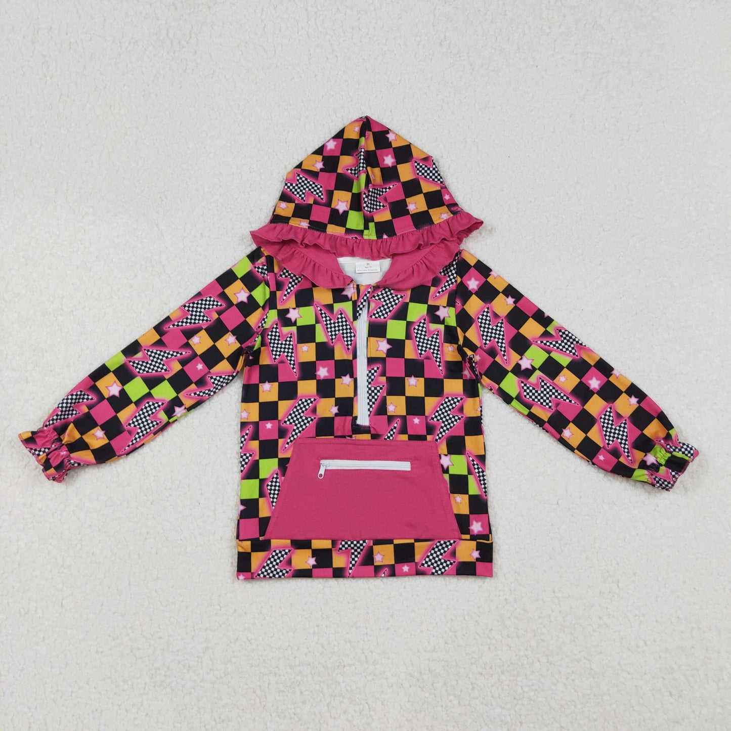 Baby Girl Long Sleeves Plaid Hoodie Zipper Pocket Pullover Shirt RTS