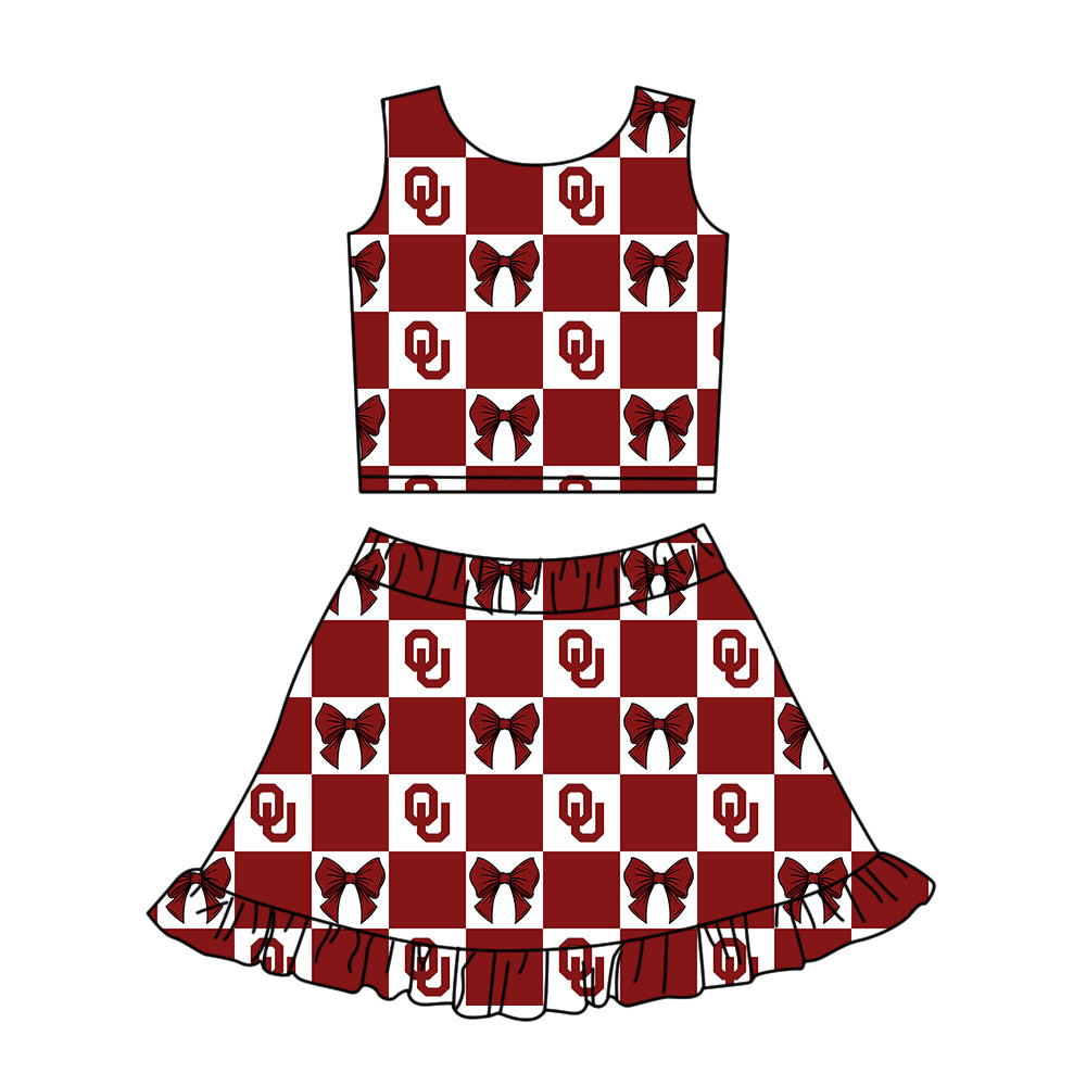 ( Moq 5 ) Baby Girls Kids Toddler Bows Red Checked Tops Shorts Ruffle Skirt Team Set