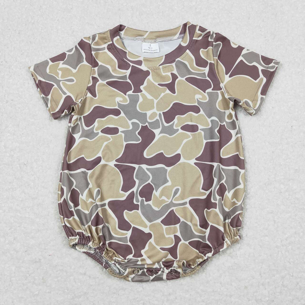 Baby Boy Infant Short Sleeves Embroidery Ducks Camo Sibling Hunting Romper RTS