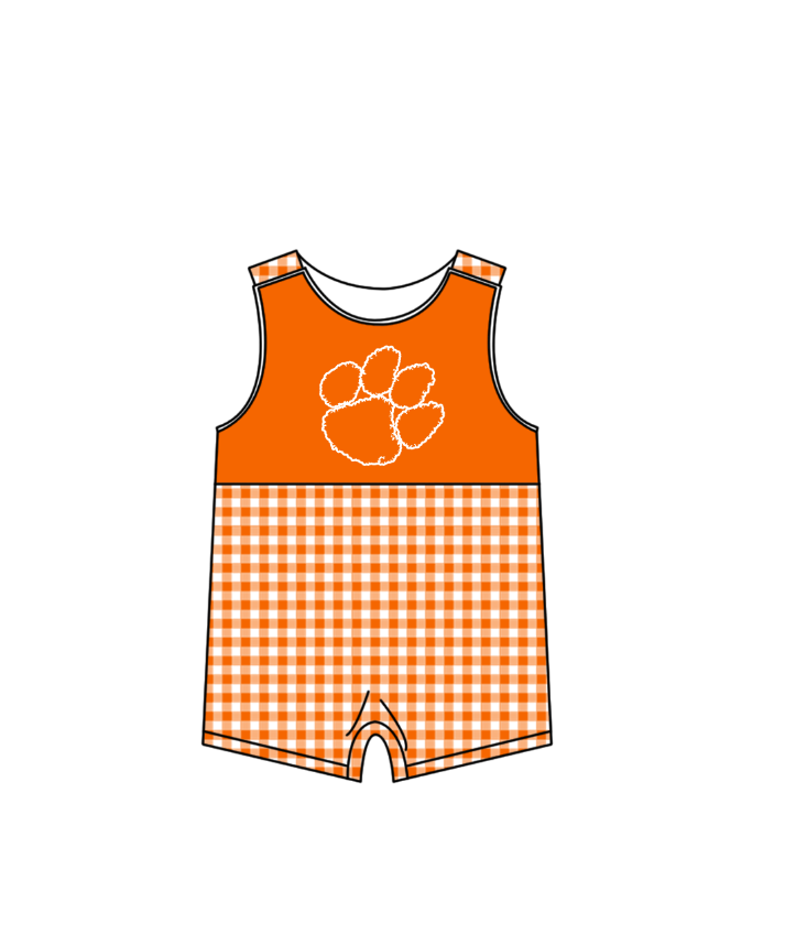 ( Moq 5 ) Baby Boys Kids Sleeveless Orange Plaid Team Summer Romper