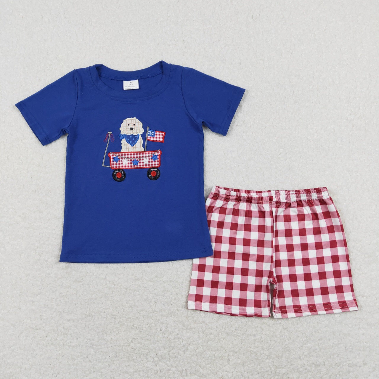 SR0749 Baby Boy Short Sleeves July 4th Embroidery Dog Cotton One Piece Romper