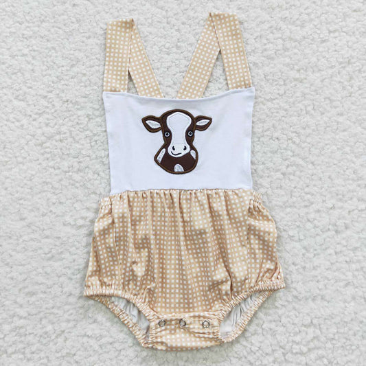 SR0313 Baby Boy Western Embroidery Cow Summer Romper