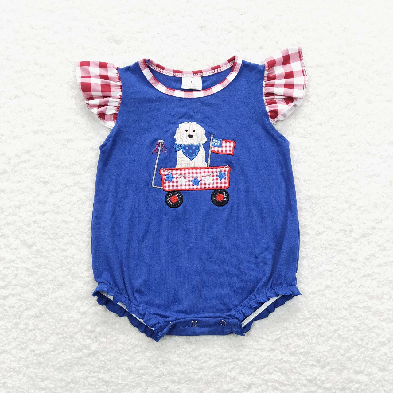 BSSO0423 July 4th Baby Boy Short Sleeves Embroidery Dog Shirt Plaid Shorts Set