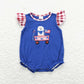 GSSO0460 July 4th Baby Girl Short Sleeves Embroidery Dog Shirt Plaid Ruffle Shorts Set