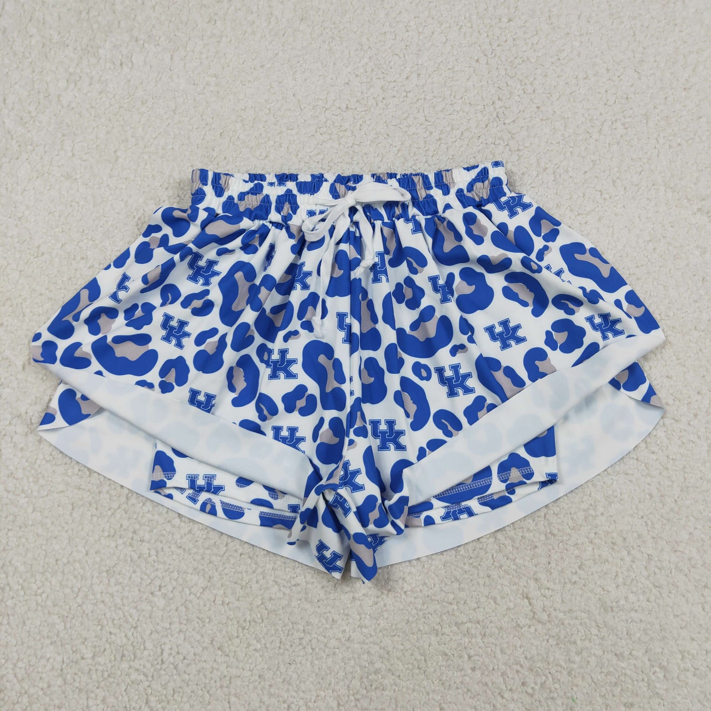 Sibling Family Kids Girls Adult Women  Blue Leopard Team Yoga Ruffle Shorts Bottoms RTS