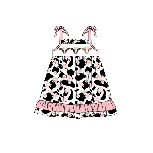 Moq 3 Pre-order GSD0974 Baby Girl Sleeveless Cow Floral Print Summer Dress