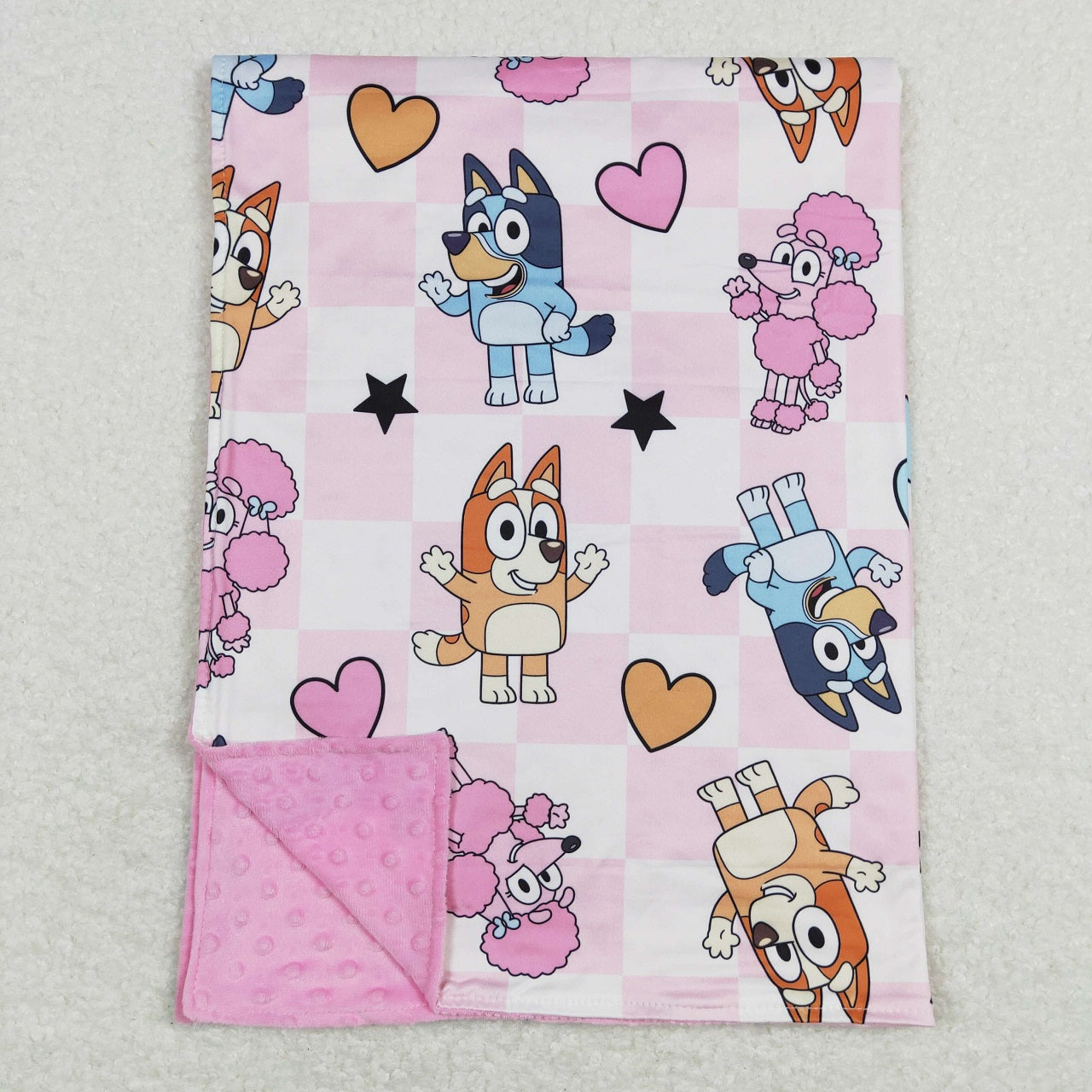 BL0114 Baby Girl Valentine's Day Dogs Hearts Checkered Pink Blanket