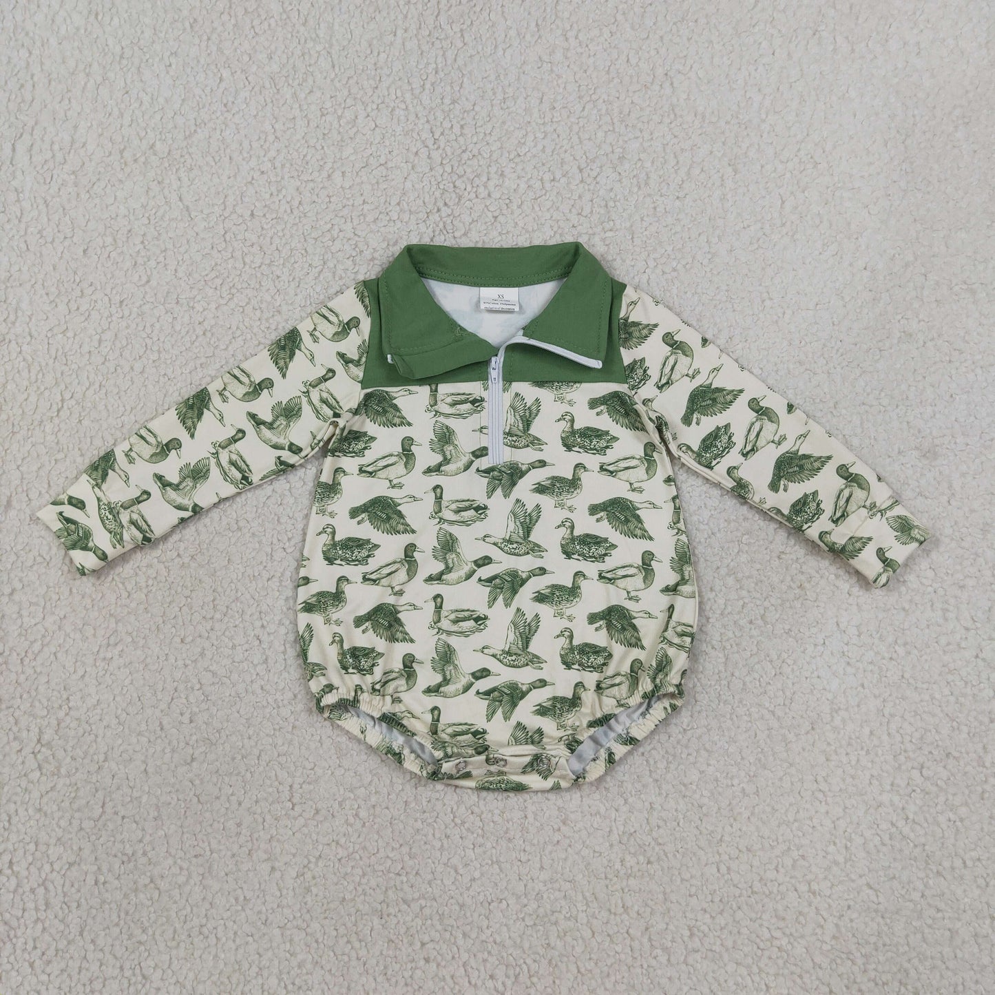 Baby Boys Infant Long Sleeves Ducks Zipper Green Bubble Romper Clothes RTS