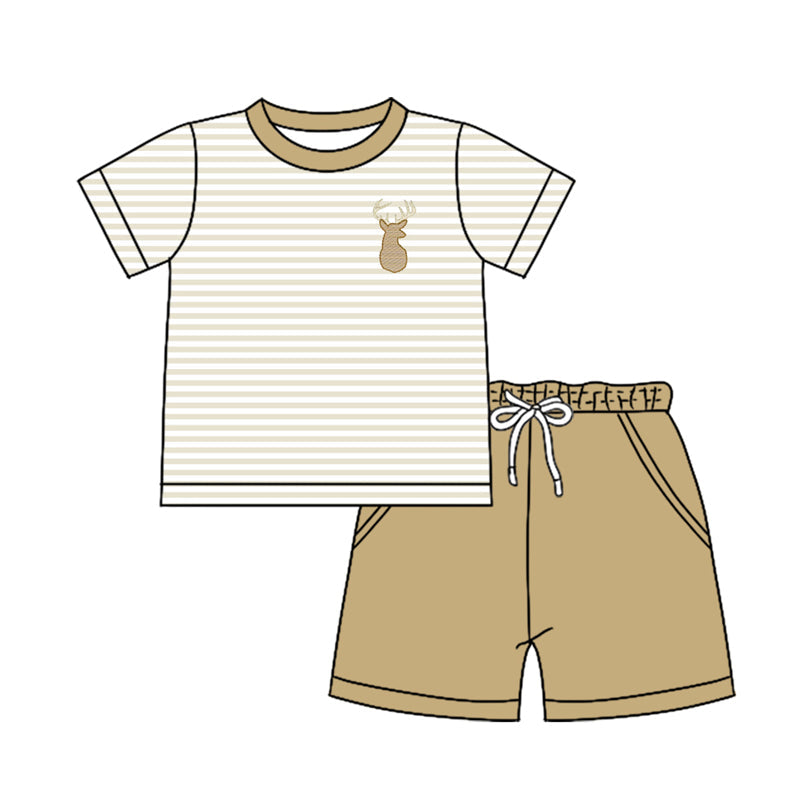 Baby Boy Short Sleeves Deer Stripes Shirt Pockets Shorts Clothes Set Moq 5