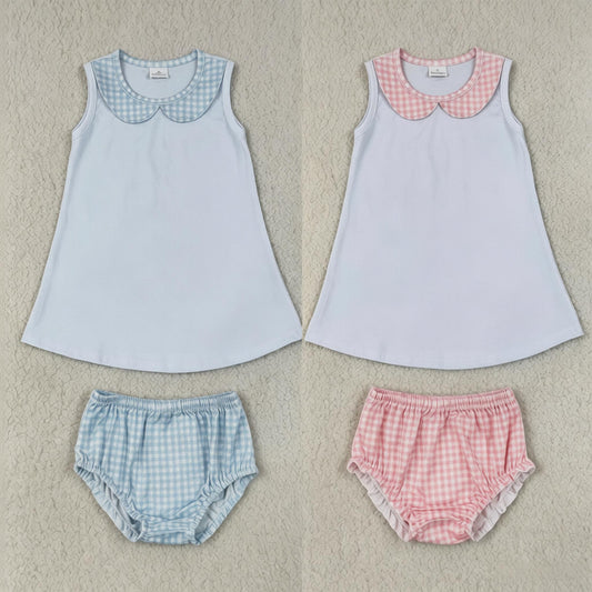 Sibling Baby Boys Girls Sleeveless Tops Plaid Bummie Shorts Sets Clothes RTS