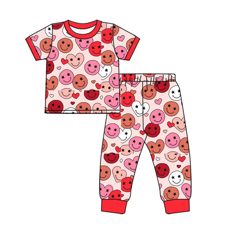 Baby Girl Short Sleeves Valentines Smile Shirt Pants Pajamas Set Moq 5