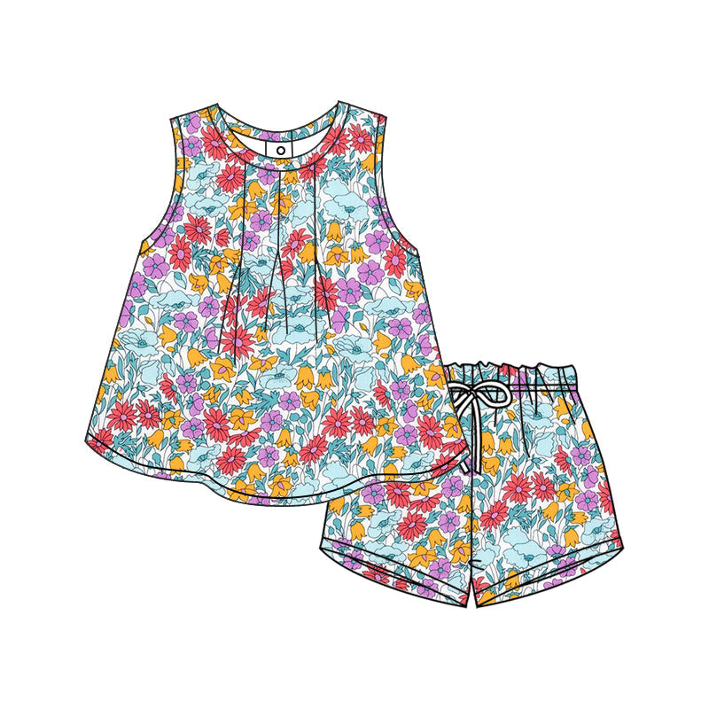 Baby Girl Sleeveless Tops Flower Shorts Summer Set ( Moq 5 ）12.9