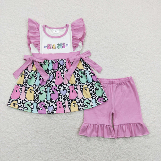 GSSO0540 Baby Girl Big Sister Tunic Tops Ruffle Shorts Set