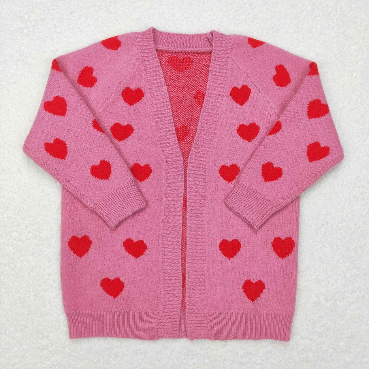 GT0372 Baby Girl Kids Valentines Hearts Pink Sweater Long Coat