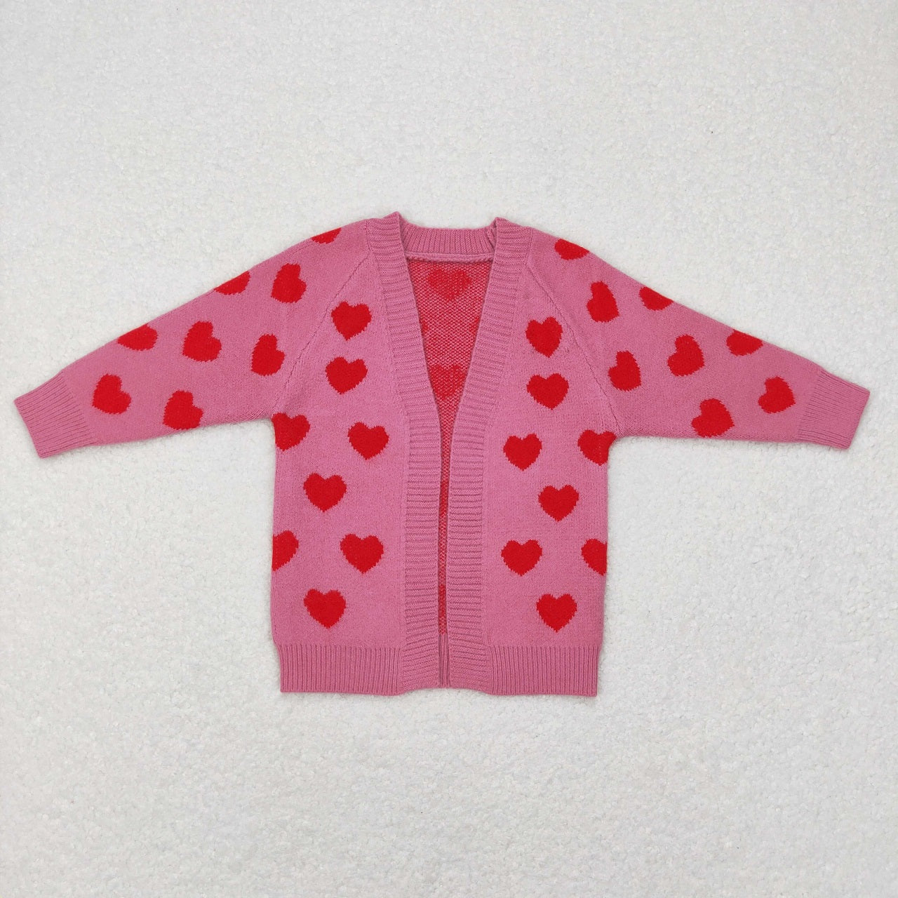 GT0372 Baby Girl Kids Valentines Hearts Pink Sweater Long Coat