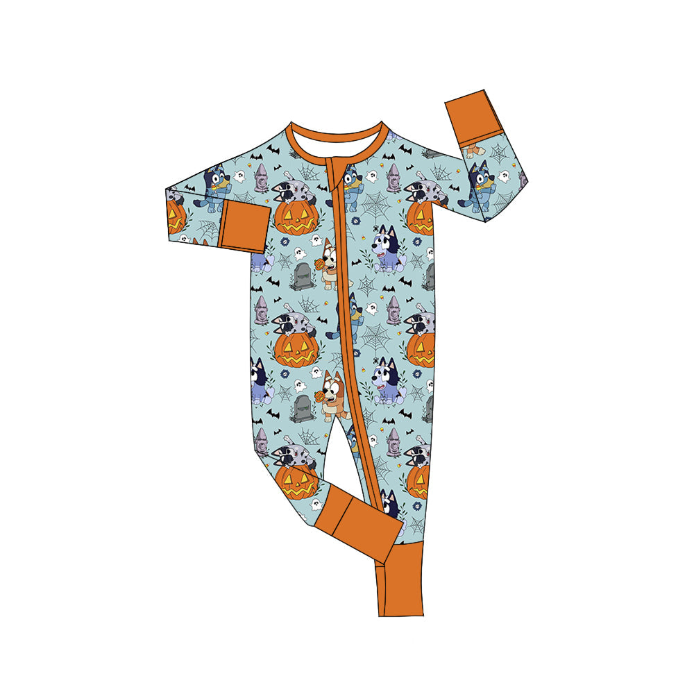 Baby Boy Halloween Dogs Pumpkins Zipper Long Sleeves Romper