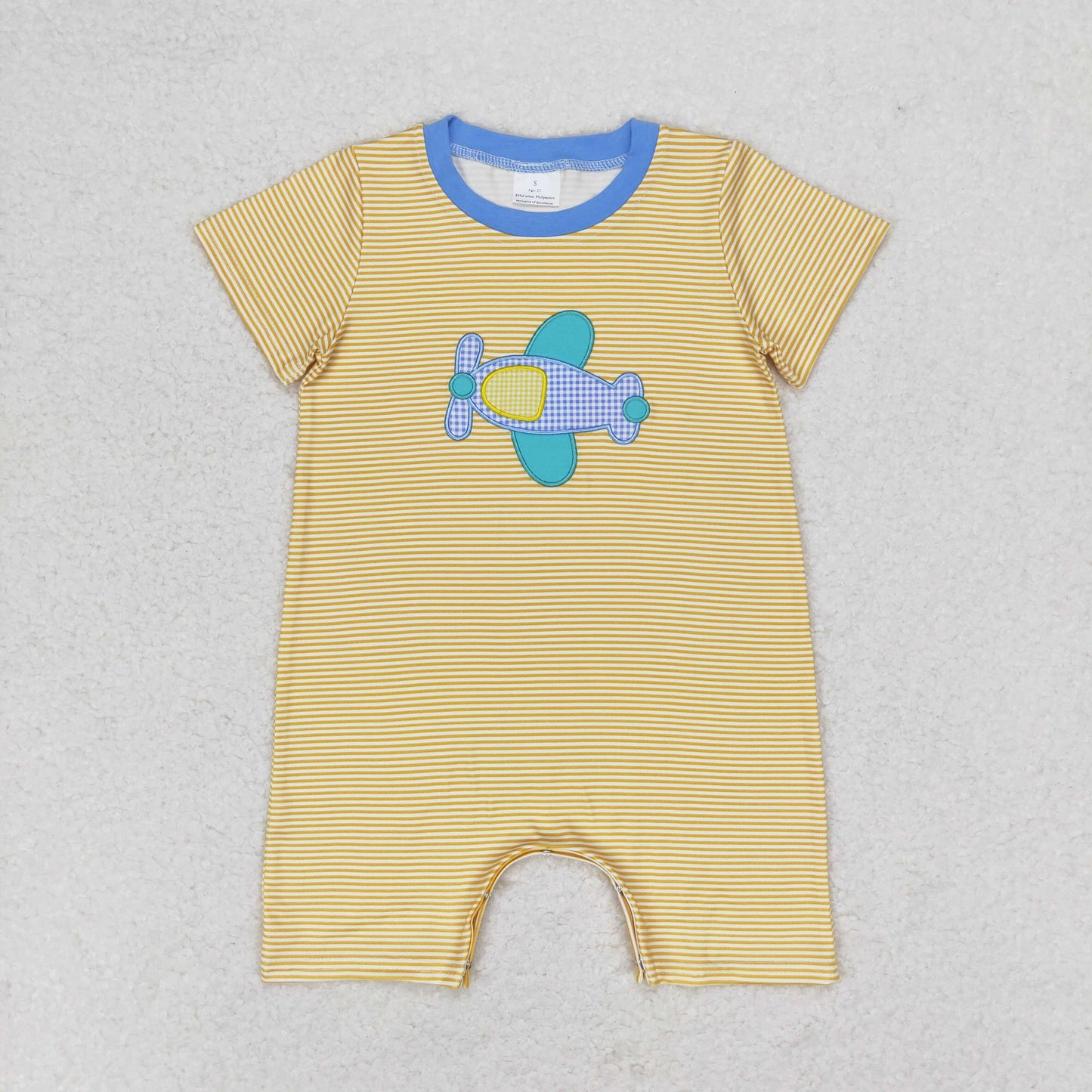 Baby Boy Short Sleeves Embroidery Plane Stripes Romper