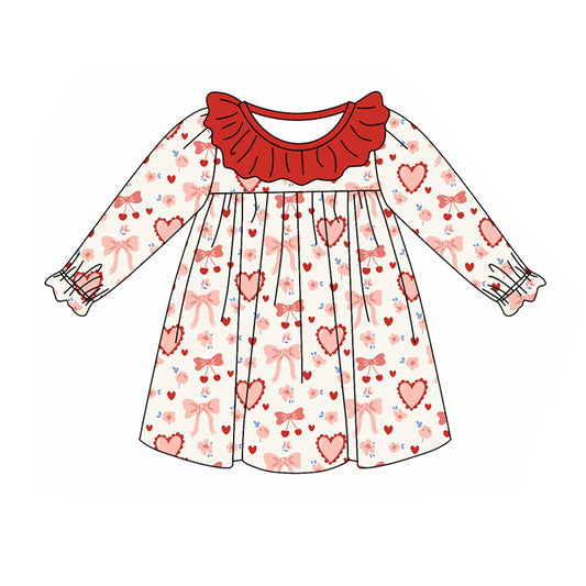 Baby Girl Long Sleeves Valentine Hearts Bows Dress