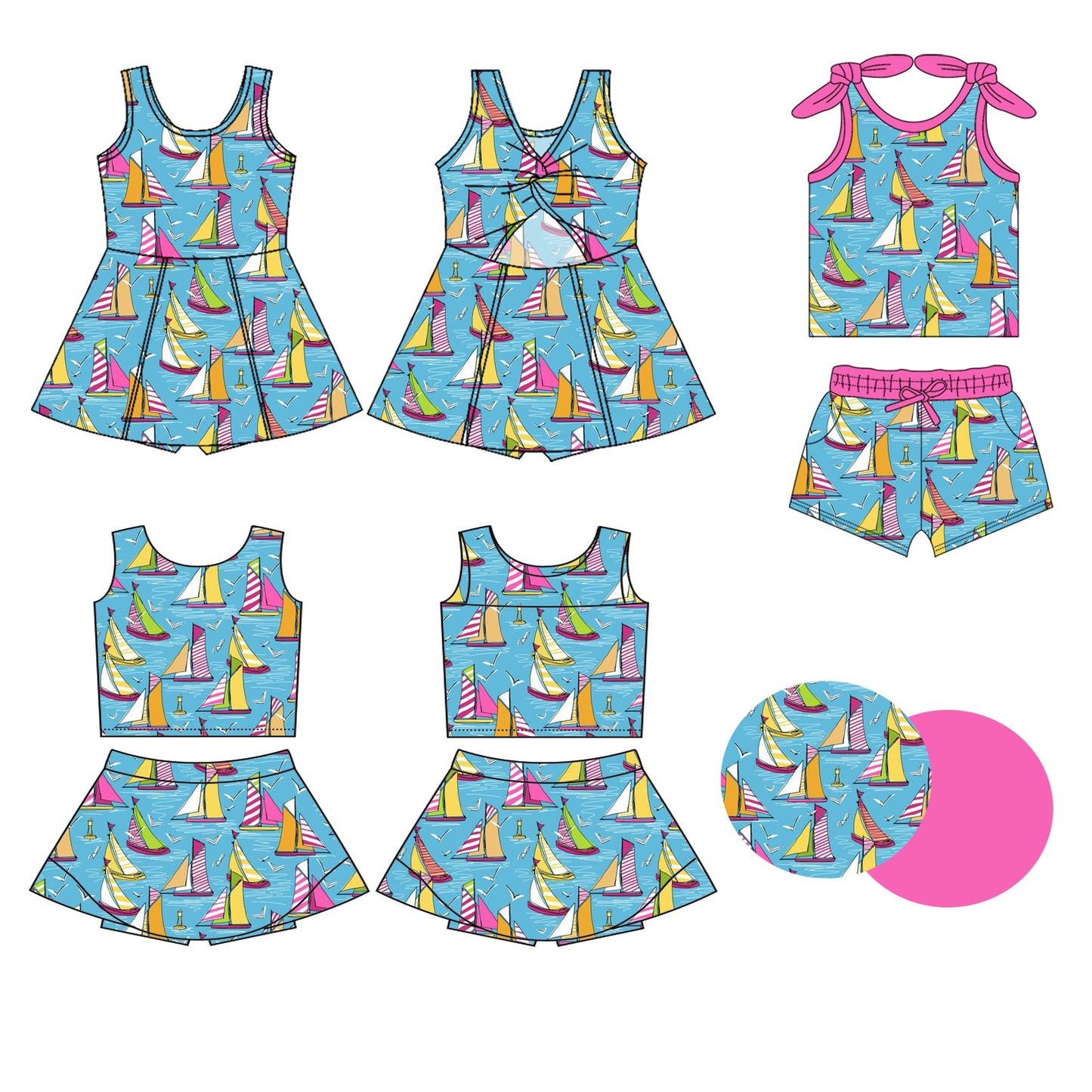 Baby Girl Sleeveless Boats Summer Sibling Dress Set ( Moq 5 Each Style ) 3.10