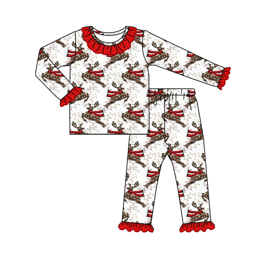 Baby Girl Christmas Leopard Deer Shirt Pants Pajamas Set