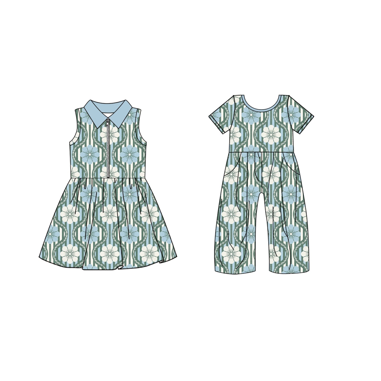 ( Moq 5 Each Style ) Baby Girl Flower Stripes Sibling Summer Dress Jumpsuit 4.21
