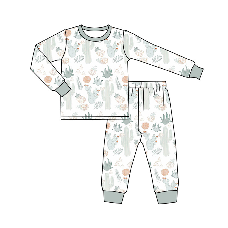 Baby Kids Long Sleeves Cactus Flower Western Shirt Pants Set Pajamas