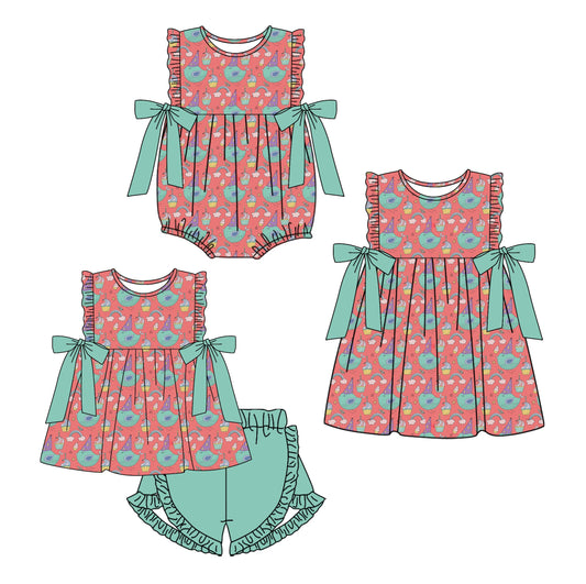 Baby Girl Birds Bows Sibling Romper Dress Set ( Moq 5 Each Style ) 1.17