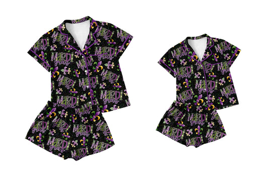 Baby Girl Adult Women Mardi Gras Purple Sibling Pajamas Set ( Moq 5 Each Style ) 12.27