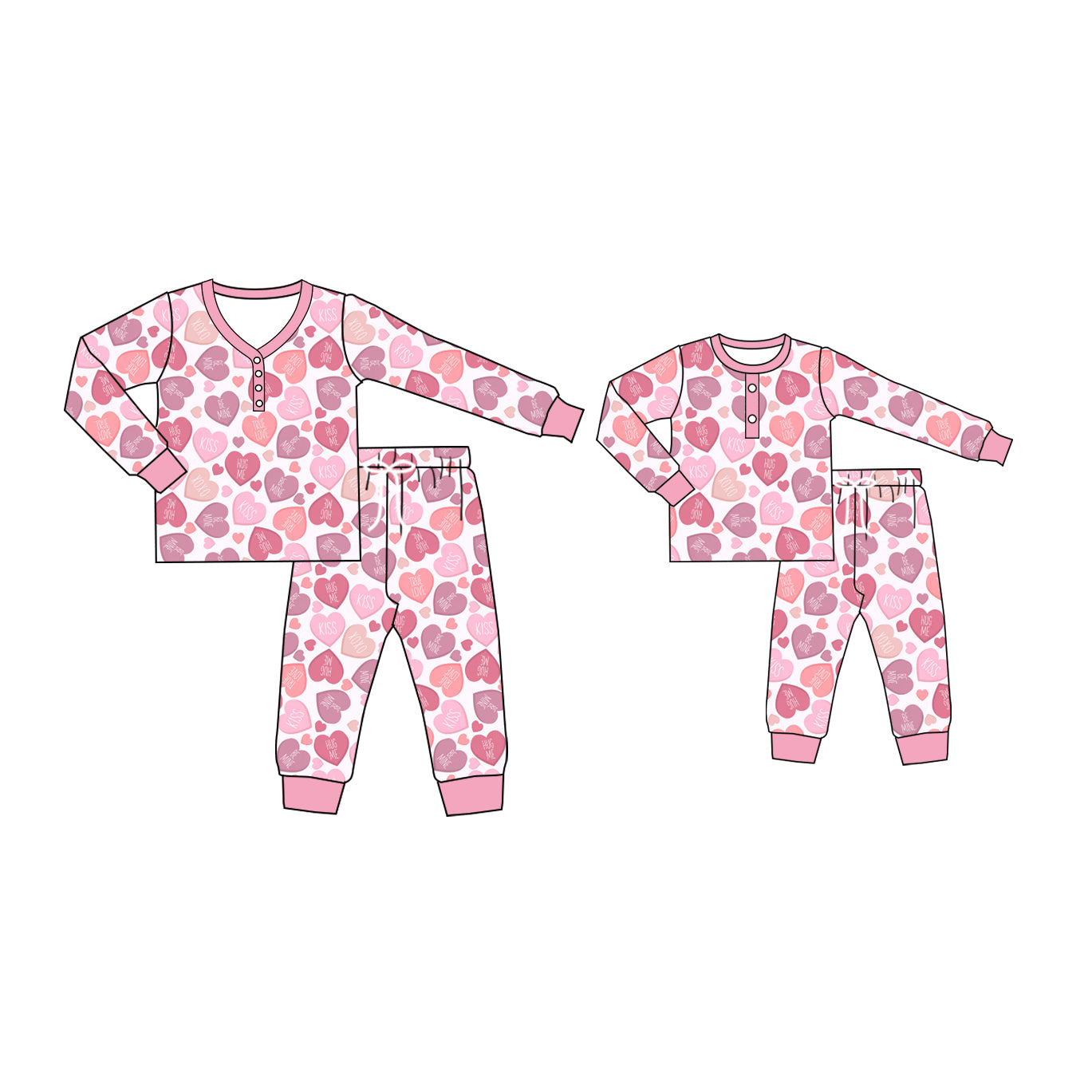 Baby Kids Toddler Toddler Adult Long Sleeves Hearts Pants Sibling Family Pajamas Set ( Moq 5 Each Style ) 12.2