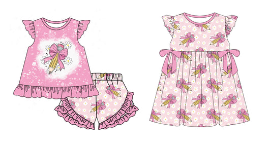 Baby Girl Back To School Pencil Bows Sibling Dress Set ( Moq 5 Each Style ) 12.30