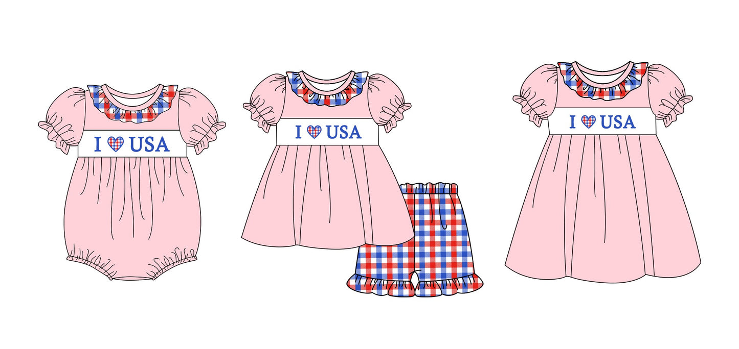 Baby Girl July 4th Hearts Sibling Romper Dress Set ( Moq 5 Each Style ) 1.8