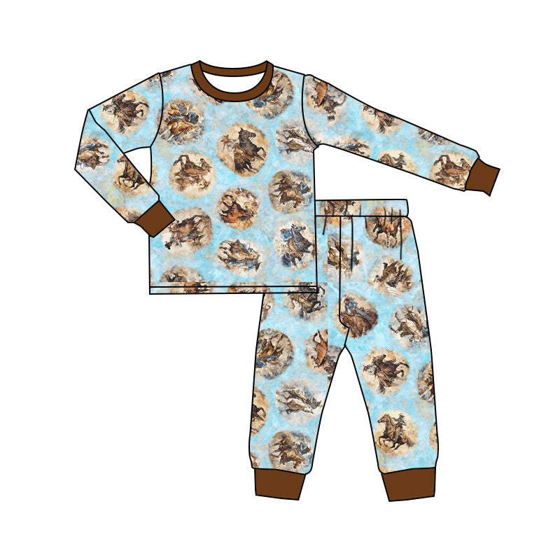 Baby Boy Toddler Long Sleeves Rodeo Shirt Pajamas Pants Western Set