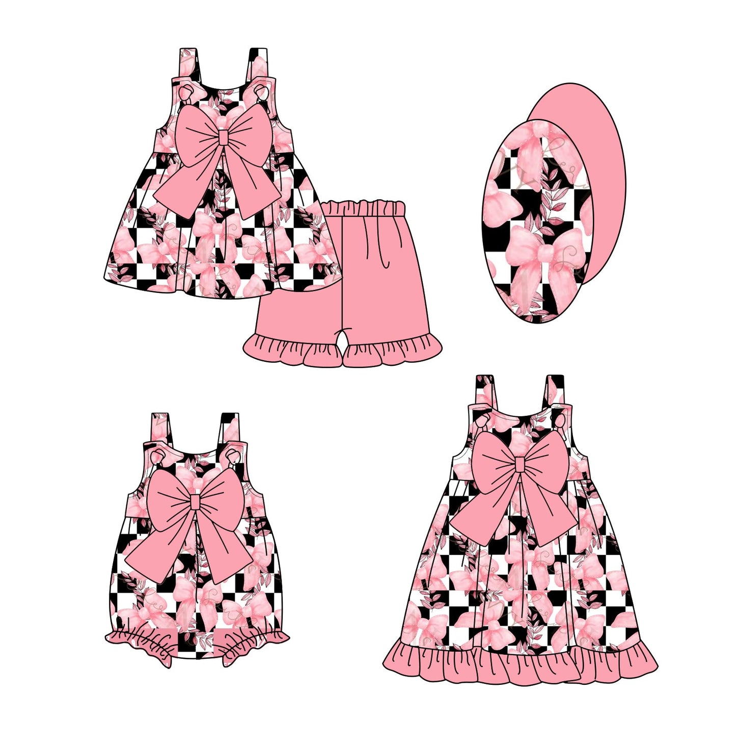 Baby Girl Straps Bows Checked Sibling Romper Dress Set ( Moq 5 Each Style ) 2.19