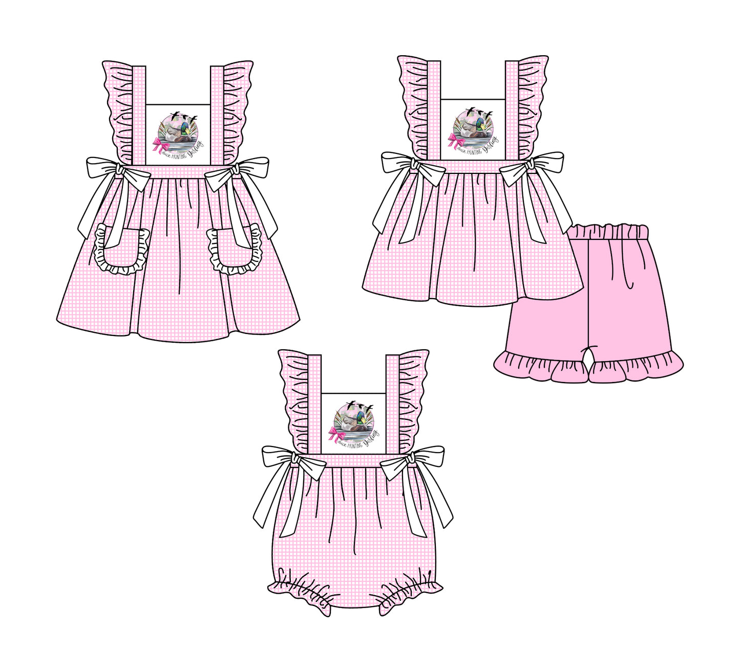 Baby Girl Short Sleeves Ducks Pink Plaid Sibling Romper Dress Clothes Set ( Moq 5 Each Design )12.3