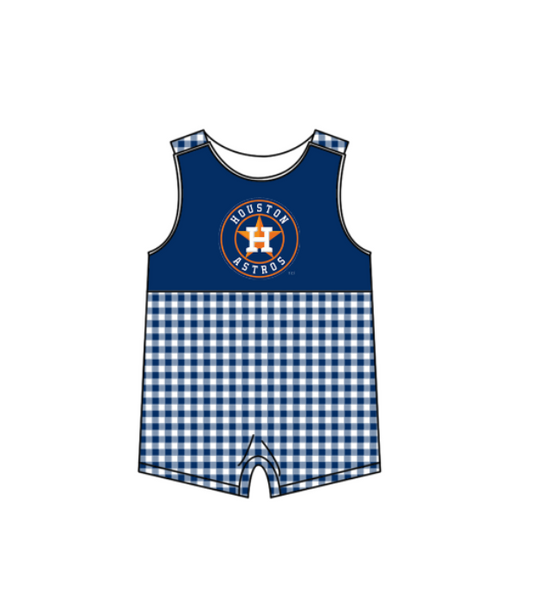 ( Moq 5 ) Baby Boys Kids Sleeveless Navy Plaid Team Summer Romper