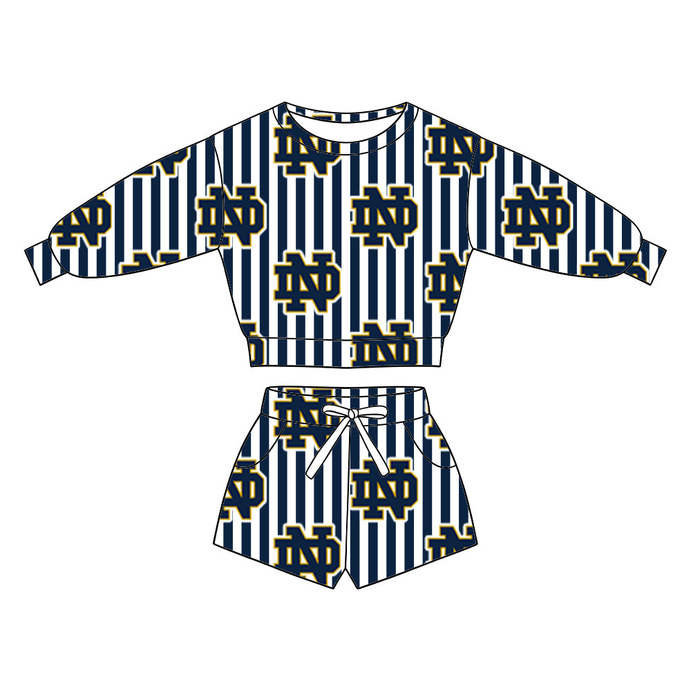 ( Moq 5 ) Baby Girls Kids Long Sleeves Shirt Pockets Shorts Team Set Clothes