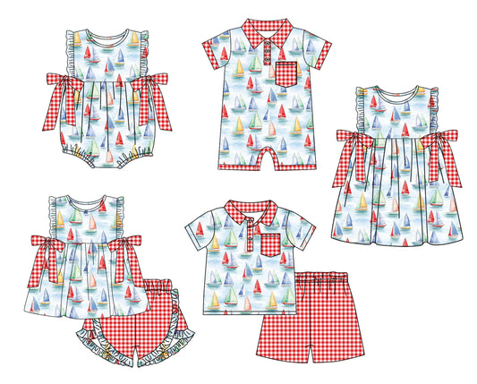 Baby Boy Girl Boats Sibling Romper Dress Set ( Moq 5 Each Style ) 1.23