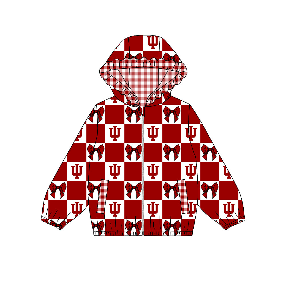 ( Moq 5 ) Custom Baby Girl Kids Pockets Zipper Hoodie Bows Team Jacket Coat Tops