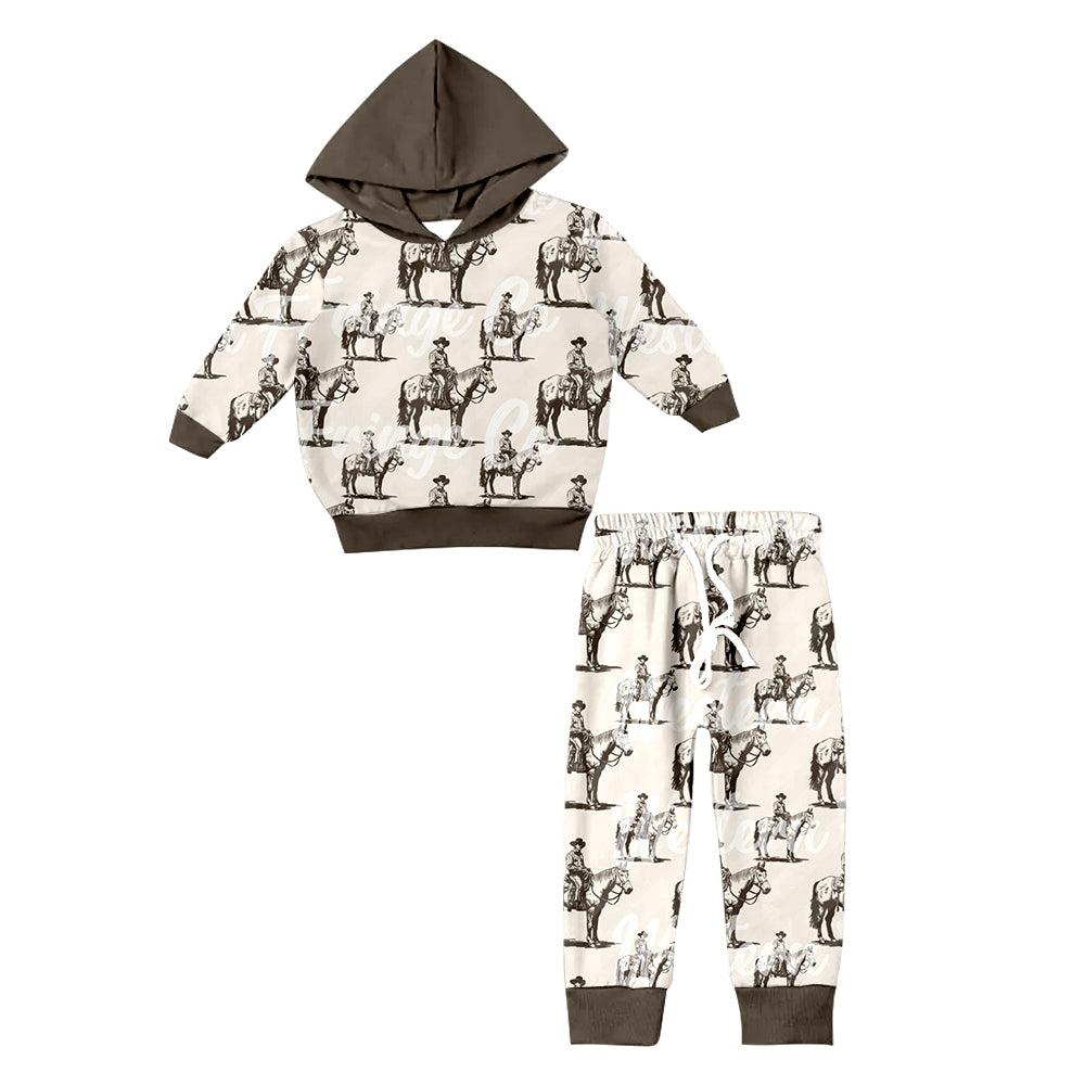 Baby Boy Long Sleeves Western Rodeo Hoodie Shirt Pants Set