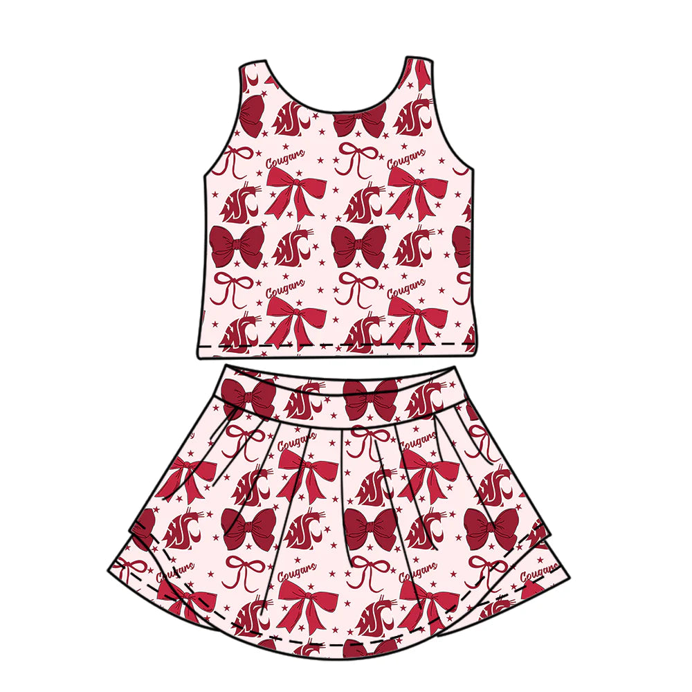 ( Moq 5 each style ) Baby Girl Toddler  Team Red Bows Sibling Dress Set 6.25