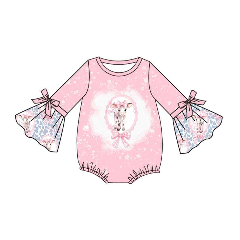 Baby Girl Infant Long Sleeves Heifer Pink Bubble Romper