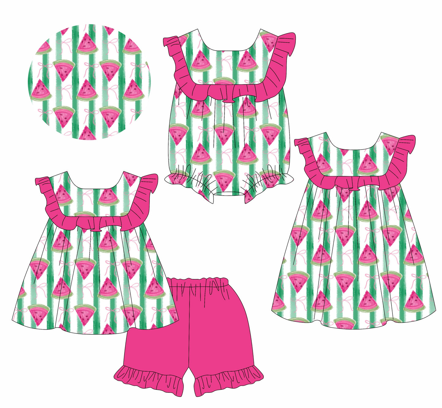 Baby Girl Watermelon Bows Sibling Romper Dress Set ( Moq 5 Each Style ) 1.13