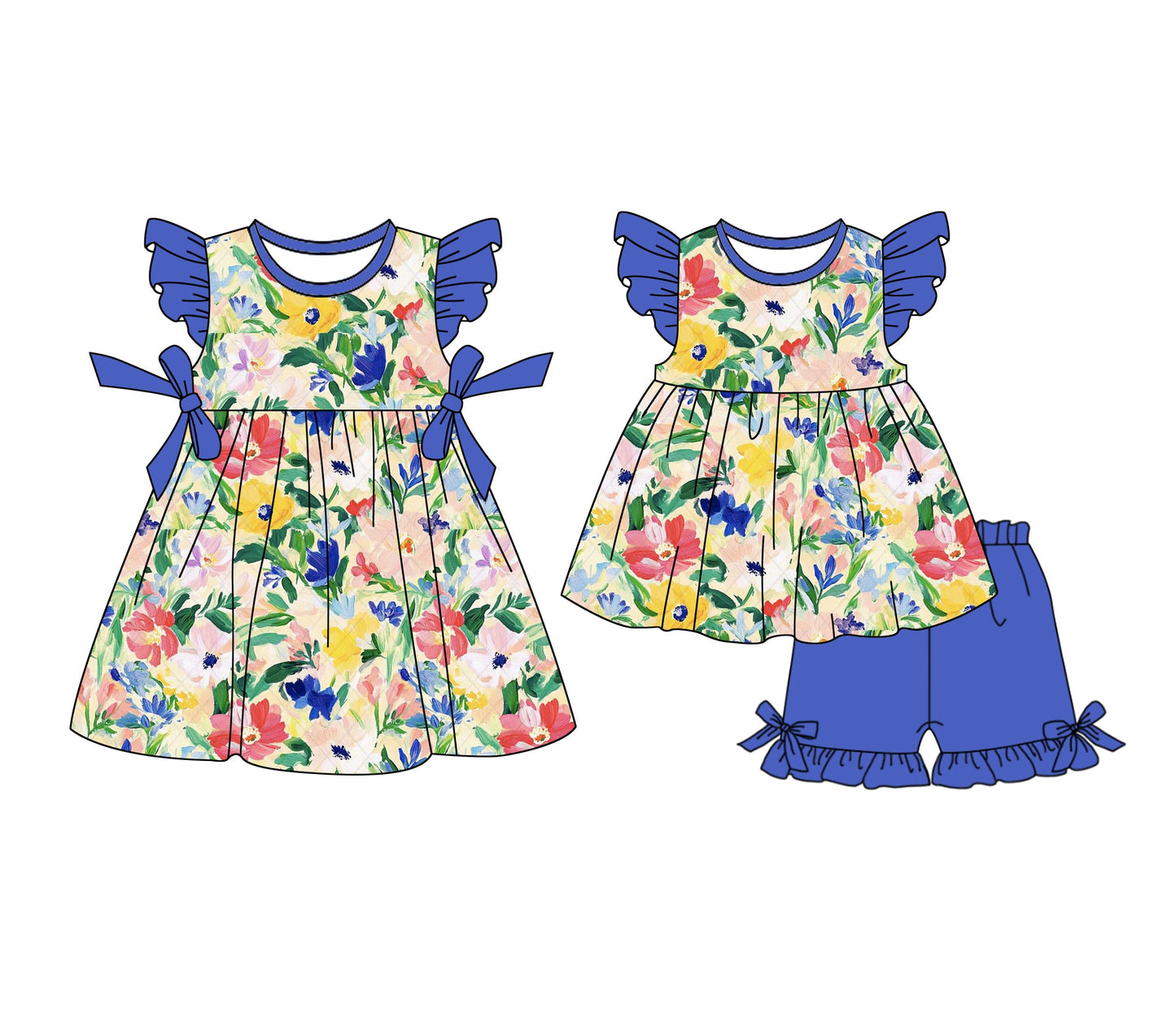 Baby Girl Short Sleeves Flower Sibling Dress Set ( Moq 5 Each Style ) 1.4