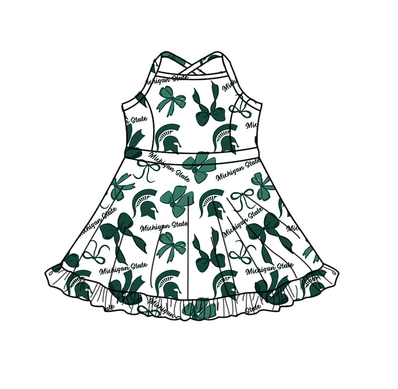 ( Moq 5 Each Style ) Baby Girls Toddler Green Bows Sibling Team Shorts Dresses Set Clothes
