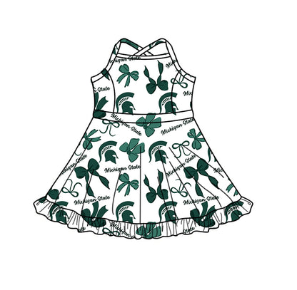 ( Moq 5 Each Style ) Baby Girls Toddler Green Bows Sibling Team Shorts Dresses Set Clothes